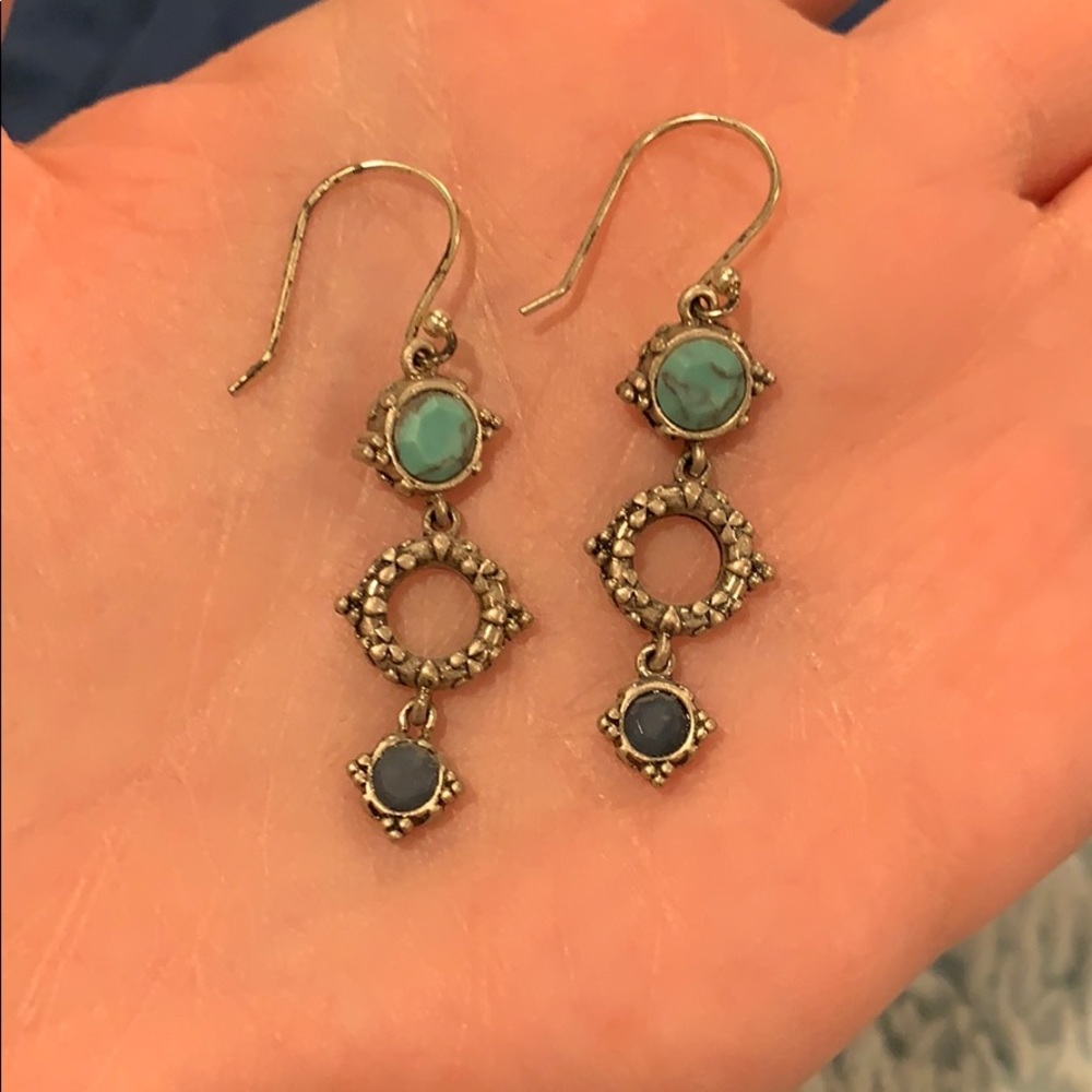 Blue and silver hanging earrings